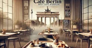 A wide, stylish, and inviting header image for an article titled 'Best Café in Berlin'. The text 'Café Berlin' should be prominently displayed in the