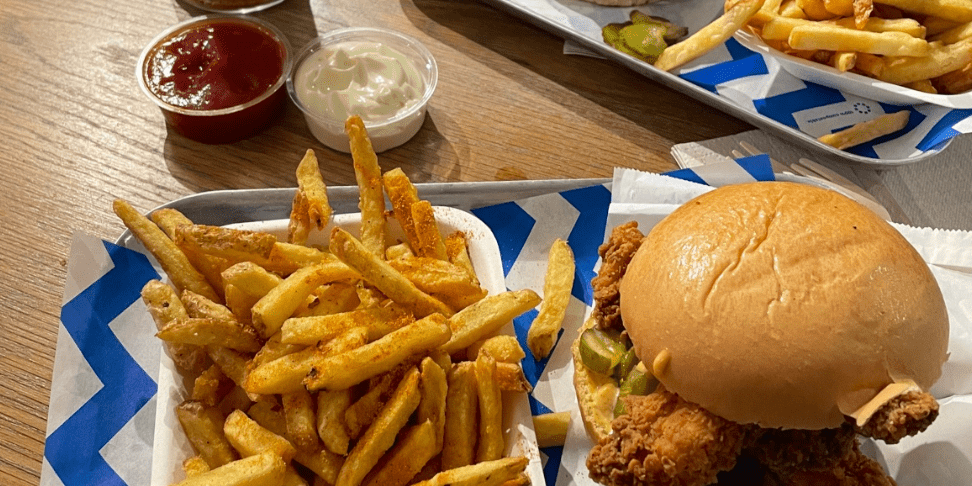 BuJo Sandymount burger restaurant - Chicken burger, cheese burger and fries