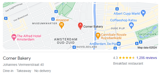 Corner Bakery Oud Zuid google reviews and google map