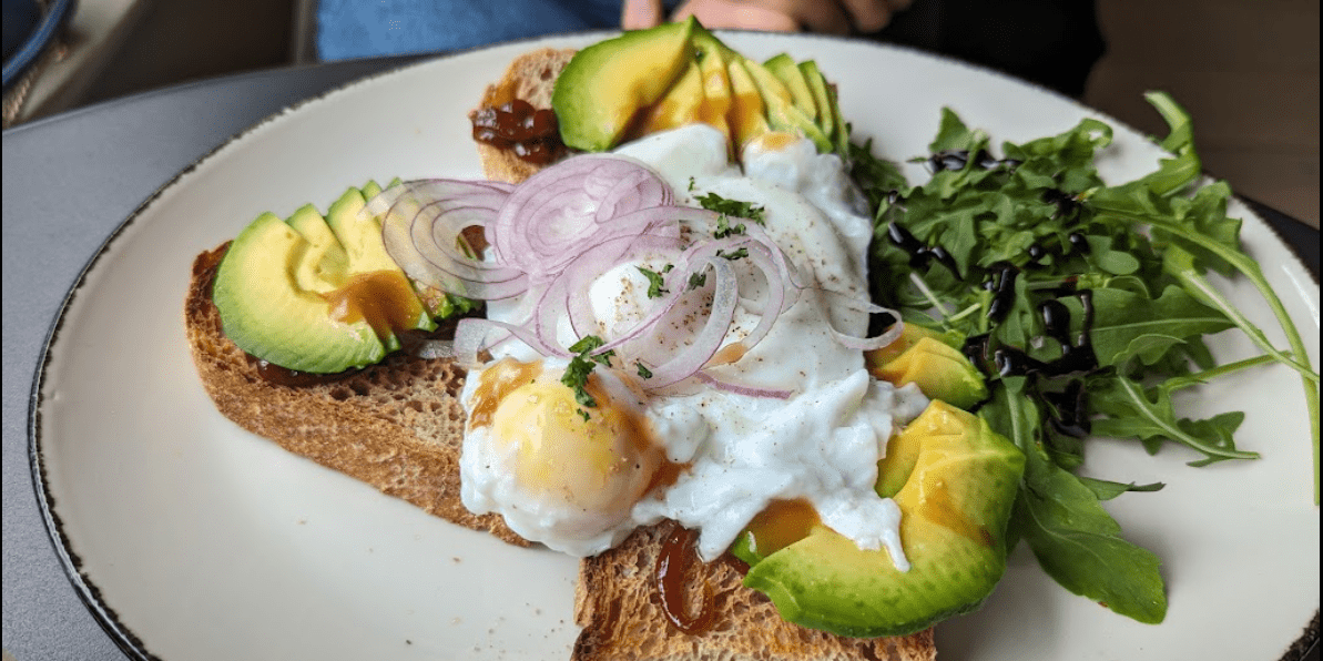 Panem Cafe dublin eggs and avocado toast with onions and rucola