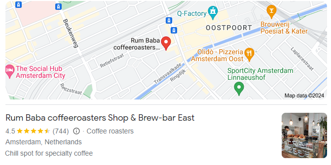 Rum Baba coffeeroasters Shop & Brew-bar East google reviews and google map