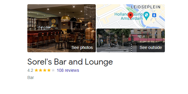 Sorel's Bar & Lounge burger restaurant amsterdam - customer reviews and map location