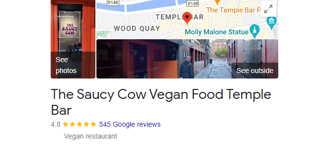 The Saucy Cow Vegan Food Temple Bar - customer reviews and map location