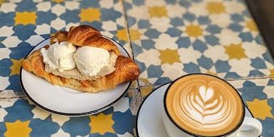 ben rahim coffeeshop berlin - croissant with ice cream and cappuccino on a tablke