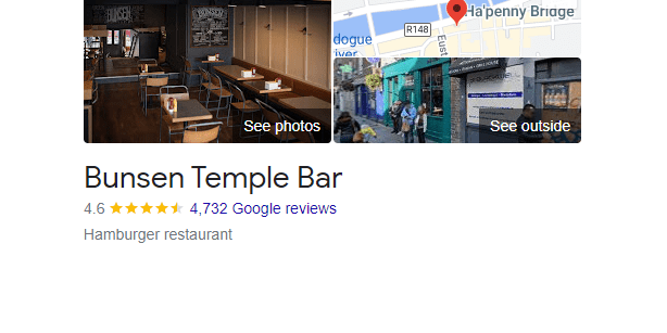 bunsen temple bar Essex dublin customer reviews and map location