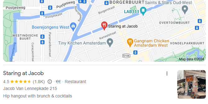 staring at jacob amsterdam google reviews and google map