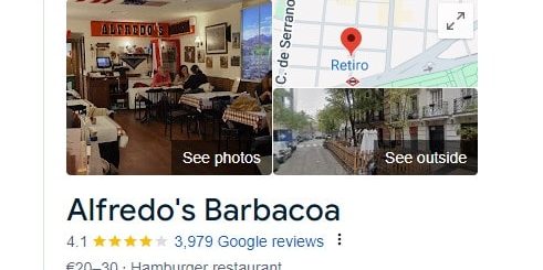 Alfredo’s Barbacoa Madrid - google Review