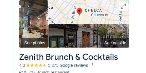 Zenith Brunch & Cocktails Madrid - Google Review