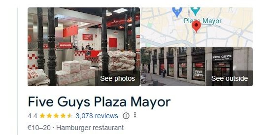 five guys burger madrid - google map-min